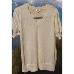 Belle Kim Gravel Blouse Size Medium Pullover Career Top Ribbed Waist 70s